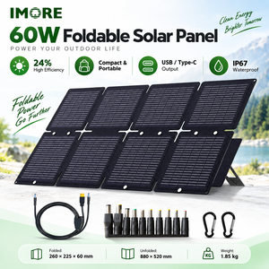 60W Monocrystalline Foldable <b>Solar</b> <b>Panel</b> 24% Efficiency ETFE IP67 <b>USB</b> Type C for Camping Hiking Travel and Outdoor Charging - Product Image 1