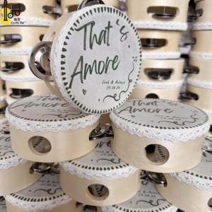 Tamburello a mano da 4 pollici personalizzato con stampa logo in seta, ideale per musica da chiesa, strumento musicale, o per matrimoni come strumento per fare il rumore - Product Image 1