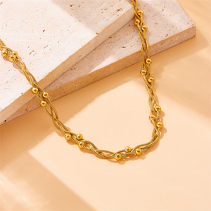 European American Cross Border Design Unisex Chain Wound Spacer Bead Stainless Steel Gold Plated Cross Necklace - Product Image 2