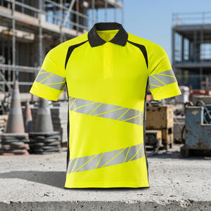 High Visibility Fluorescent Reflective Long Sleeves Seamless Fusing <b>Polo</b> Shirt Unisex Comfortable Polyester Construction CE - Product Image 3
