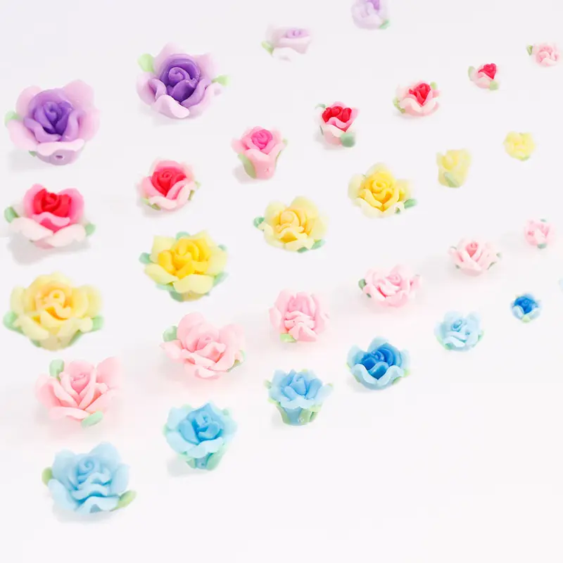 Amazon hot sale 50pcs Random Mixed Color Handmade Polymer Clay Flower, for DIY Jewelry Craft Making