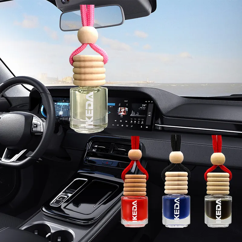 Gỗ xe làm mát không khí phẳng rỗng treo tái sử dụng nước hoa chai thủy tinh treo thẻ xe mùi hương làm mát không khí