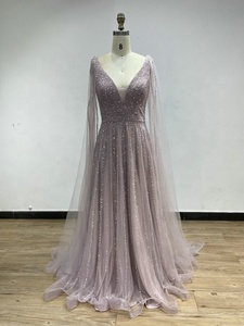 DDA005 <span class=keywords><strong>Abito</strong></span> da Sera di Lusso con Scollo a V, Maniche a Mantella, Ricami di Paillettes, Fiocco sul Retro, Elegante Vestito a Linea A con Perline per <span class=keywords><strong>Madre</strong></span> della <span class=keywords><strong>Sposa</strong></span> - Product Image 3