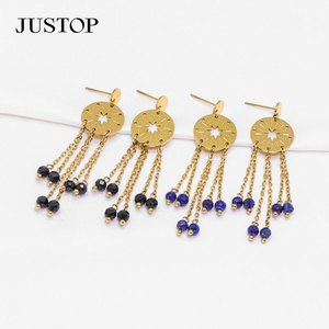 Boucles d'oreilles pendantes en forme d'étoile plaquées or pour femmes JUSTOP avec perles en saphir bleu, style bohème, bijoux de fête - Product Image 2