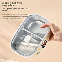 Boîte à bento portable à double compartiment en acier inoxydable 304 de qualité alimentaire, motif dessin animé mignon, pour une conservation optimale de la fraîcheur
