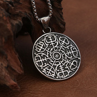 2024 personnalisé en gros Vintage garçons en acier inoxydable gothique nordique Viking bijoux boussole pendentif collier pour hommes