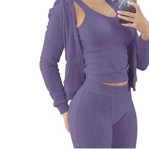 Conjunto Feminino de Três Peças com Colete de Veludo e Moletom para Climas Frios - Product Image 2