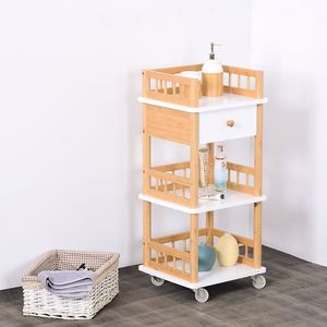 Multi-Tier Bamboo Wooden <b>Corner</b> Storage Shelf with Drawer and NC Lacquer Surface for Bathroom and Living Room - Product Image 4