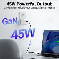 Vente en gros 45W GaN Chargeur mural super rapide USB type C Chargeurs originaux Iphone pour Macbook Air Tablette pour ordinateur portable