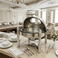 Ensemble de réchauds de luxe à couvercle roulant, chauffe-plats commerciaux en acier inoxydable pour buffet avec supports à combustible, équipement de restauration