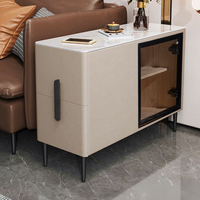 Meuble d'appoint multifonctionnel haut de gamme en bois massif et dalle de roche 2023, avec 2 tiroirs de rangement, style moderne et minimaliste pour salon lumineux