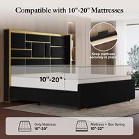 Uteeran Lit plateforme King Size avec cadre métallique, tête de lit haute de 55,12 po, rembourré en velours moderne, garniture dorée, dossier haut à volants