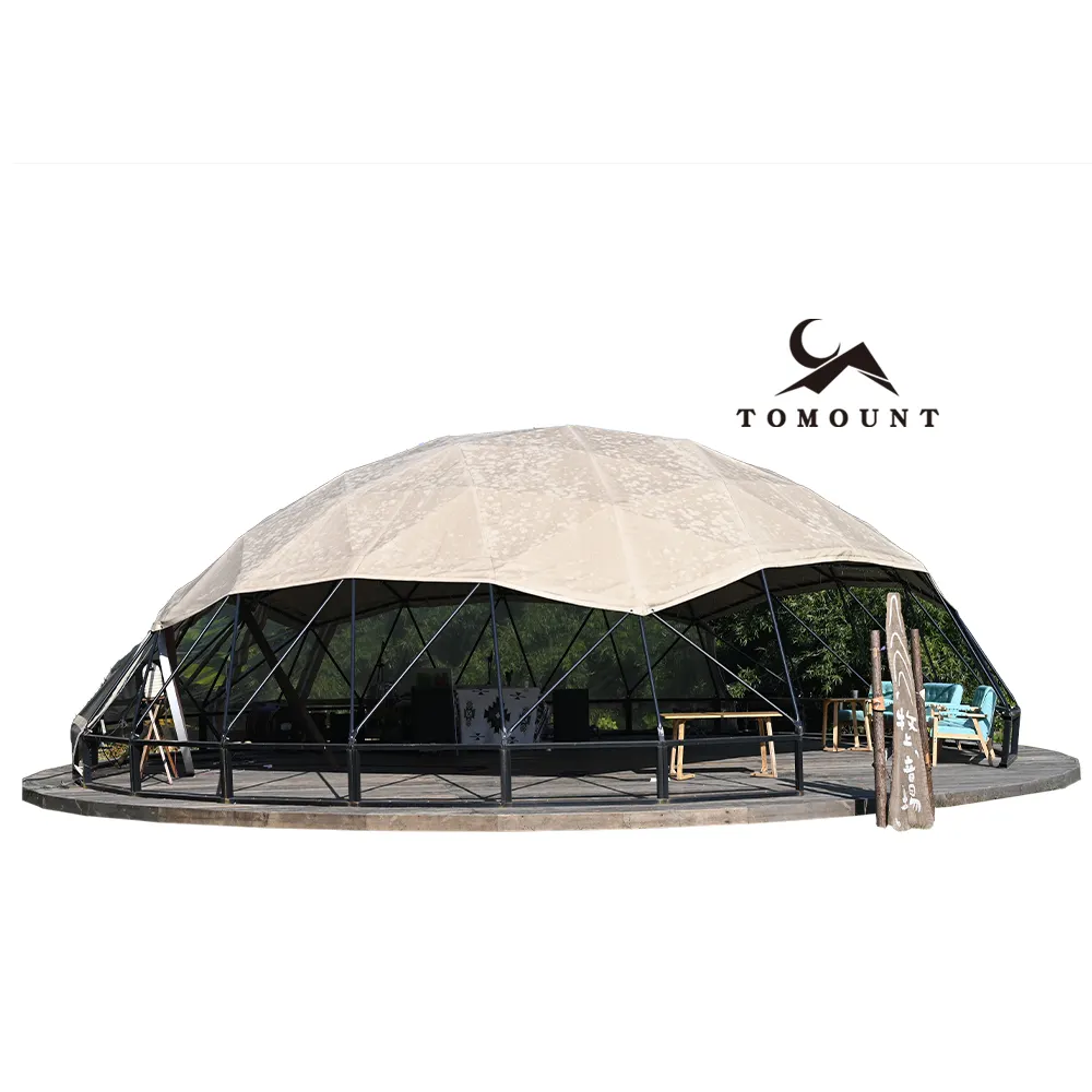 Tenda mewah besar Eco luar ruangan, Tenda Hotel Geodesic transparan empat musim dengan kompor Glamping rumah kubah