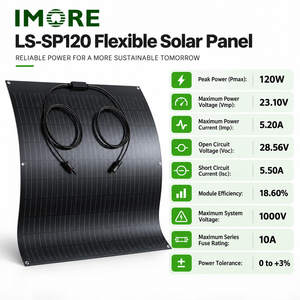 <b>120W</b> Portable Flexible <b>Solar</b> <b>Panel</b> Lightweight Monocrystalline Module for Camping RV Yacht Marine Roof Balcony and Outdoor Use - Product Image 3