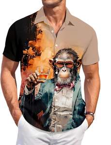 Lässige Kurzarm-Hawaii hemd für Herren Lustiger bedruckter Knopf für Summer Beach Party BBQ Strick-Cartoon-Muster-Stil - Product Image 3