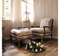 Fauteuil en Bois Ancien de Ferme Française Tendance pour Salon, Meuble d'Appoint avec Repose-pieds
