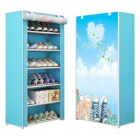 Étagère à chaussures moderne minimaliste à 5 niveaux, gain de place pour le salon, en métal, anti-poussière, en tissu non tissé