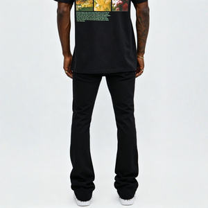 Cool <b>Vintage</b> Washed Slim Fit Men <b>Flare</b> Denim Pants Retro Faded Streaky Texture Bootcut <b>Jeans</b> for Street Hip Hop Daily Fashion - Product Image 4