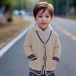 <span class=keywords><strong>Cardigan</strong></span> à col en V à simple boutonnage de couleur unie pour garçons Nouveaux vêtements pour enfants pour le printemps et l'automne Pull blazer élégant - Product Image 6