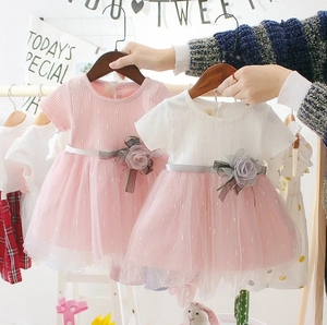 Nuovo Vestito Estivo per Bambine, Stile Principessa, Lunghezza al Ginocchio, con Fiocco Floreale, Design a Strati in Tulle per Feste di Compleanno - Product Image 1