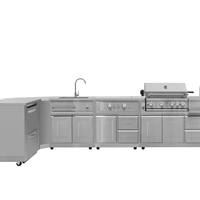 Armoires murales de cuisine industrielles modernes en acier inoxydable avec évier, charnières et glissières de tiroir pour villa, jardin extérieur et ensemble barbecue