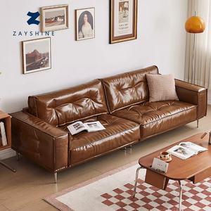 Canapé modulable 3 places Zayshine en cuir italien rétro huilé et ciré pour salon, bureau, hôtel, <span class=keywords><strong>appartement</strong></span>, villa, canapé de loisirs - Product Image 1