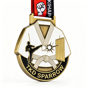 Medalla de Taekwondo de Aleación de Zinc con Recubrimiento de Latón Antiguo, Fundición a Presión, Multielementos, Esmaltada, para Competición Deportiva, Entrega Rápida - Product Image 2