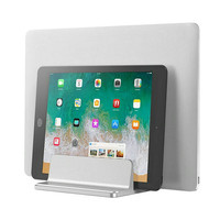 Soporte Vertical Ajustable para Laptop de Aleación de Aluminio, Ahorro de Espacio, Doble, Negro y Plateado, para Escritorio