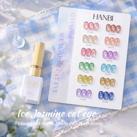 Ensemble de vernis gel Hanbi Ice Jasmine Cat Eye, 12 couleurs, perles de verre, holographie, style estival, gel magnétique réfléchissant effet diamant