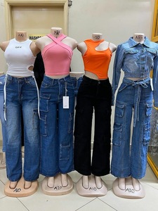 <span class=keywords><strong>Pantalon</strong></span> <span class=keywords><strong>cargo</strong></span> en jean pour <span class=keywords><strong>femme</strong></span>, coupe ample, taille haute, multi-poches, décontracté, jambes larges, pour l'été, streetwear, usage quotidien - Product Image 4