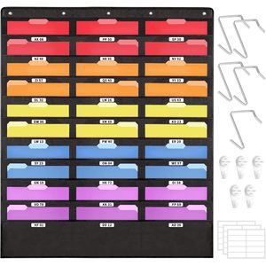 30 Pockets Hanging Wall <b>File</b> Organizer Black Storage Pocket Chart for Office <b>Paper</b> and Folder Space Saver - Product Image 1