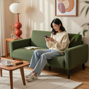 Canapé d'angle traditionnel en velours côtelé rembourré, avec canapé deux places en mousse, idéal pour petits espaces, salon, bureau, appartement, villa - Product Image 1