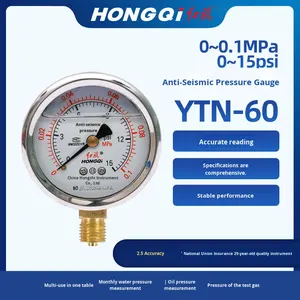 홍치 모델 YN-60YTN-60 레드 플래그 기계식 충격 저항성 강철 충전 0-60mPa 압력 게이지 - Product Image 4