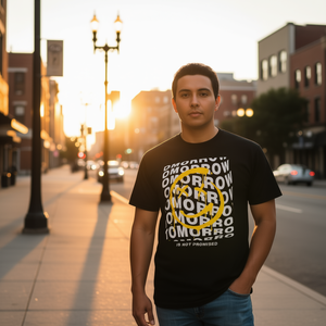 T-shirt Tomorrow Is Not Promised, noir et jaune, avec motif souriant, unisexe, taille adulte - Product Image 3