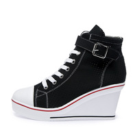 Sepatu Kets Hak Tinggi untuk Wanita, Sepatu Sneakers Kasual Bertali Nyaman Bersirkulasi Terlaris