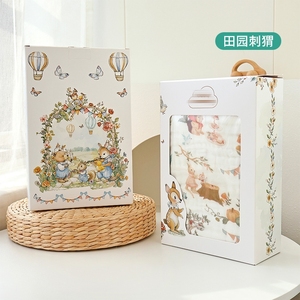 Serviette en gaze de haute qualité à 6 couches 30x30cm en pur coton, couverture pour bébé à motifs de dessins animés dans un coffret cadeau, literie de bain pour nouveau-né - Product Image 2