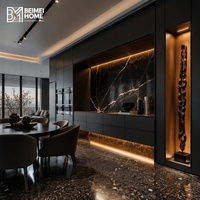Buffet de salle à manger moderne italien en marbre noir avec tiroirs flottants pour la maison