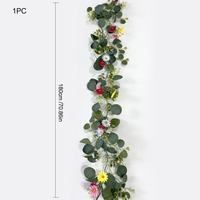 Lot de 2 guirlandes artificielles en soie d'eucalyptus de 1,72 m, fausse vigne en tissu avec fleurs et papillons pour décoration murale de mariage et de maison