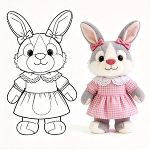 Nuevo Diseño de Peluche de Conejo Gris, Adorable Conejo con Vestido, Peluche de Animal Personalizado, Peluche de Conejo Relleno - Product Image 1