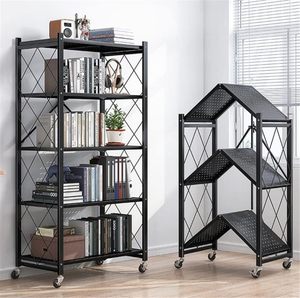 3-Layer Metal Removable Folding Power Rack Collapsible Stackable Home <b>Kitchen</b> <b>Storage</b> Folding Racks Medium Duty White Black - Product Image 1