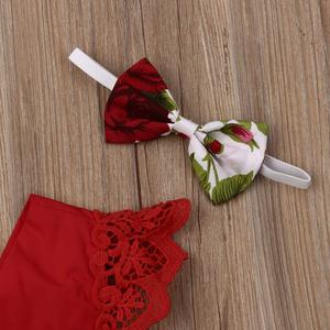 Ropa de Bebé para Verano, Mono de Encaje con Rosas Rojas, Vestido sin Mangas con Flores para Niña, Vestido de Moda para Bebé con Diadema - Product Image 4