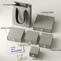 Ensemble d'emballage de bijoux Shaher élégant gris argenté, boîte à tiroir rigide rectangulaire de luxe avec poignée, sac boutique, petit cadeau