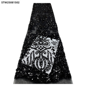 Thanh Lịch Phi Hoa Thêu Đính Cườm Ren Vải <span class=keywords><strong>Sequins</strong></span> Pháp Tulle Đính Cườm Ren Vải Cho Đám Cưới - Product Image 6