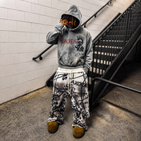 Sweat à capuche surdimensionné personnalisé en tissu épais, tie-dye, effet vieilli, déchiré, vintage, streetwear, délavé à l'acide, imprimé graphique, style punk pour homme