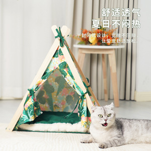 Casa para Mascotas con Forma de Triángulo y Estructura de Madera, Fácil de Limpiar, Tamaño Pequeño, para Uso en Todas las Estaciones, Ideal para Vacaciones en la Selva - Product Image 2