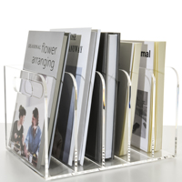 Organisateur de bureau en acrylique de luxe OEM d'usine, transparent, à 5 compartiments, avec base antidérapante, pour livres, magazines, dossiers et documents
