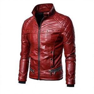 Chaqueta de Cuero Genuino BS International, Estilo Racer, Impermeable, Cortavientos, Unisex, Invierno, Cuello Mao, Cierre Frontal con Cremallera, Algodón - Product Image 1