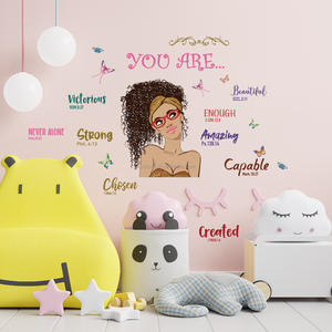 Dessin animé fille noire style féminin proverbes anglais stickers muraux salon chambre décoration papier peint autocollants auto-adhésifs - Product Image 1