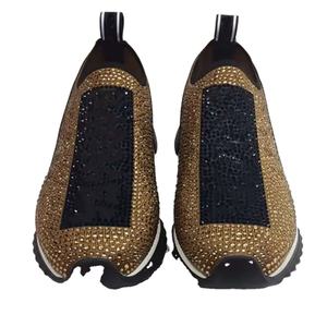 Chaussures de créateur pour hommes, baskets de sport noires et blanches à paillettes, chaussures plates avec strass et cristaux, avec boîte - Product Image 6