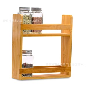Bamboo <b>Spice</b> Rack 2 Tier With Glass <b>Jars</b> Airtight Kitchen Organizer Natural Wood Color - Product Image 2